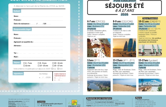 Coupon et planning des séjours été 2026 - 6 à 17 ans