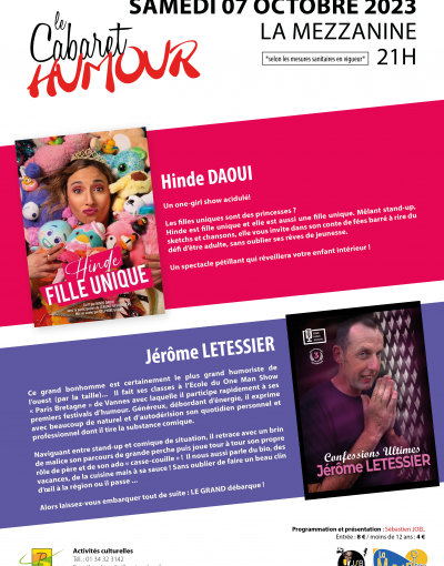 Cabaret humour du 7 octobre 2023 - Hinde Daoui / Jérôme Letessier