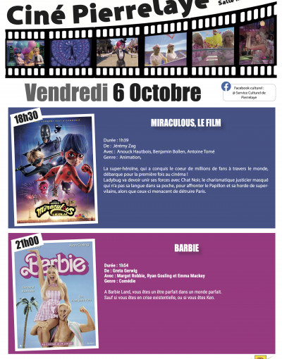 Ciné Pierrelaye - 6 octobre - Miraculous puis Barbie
