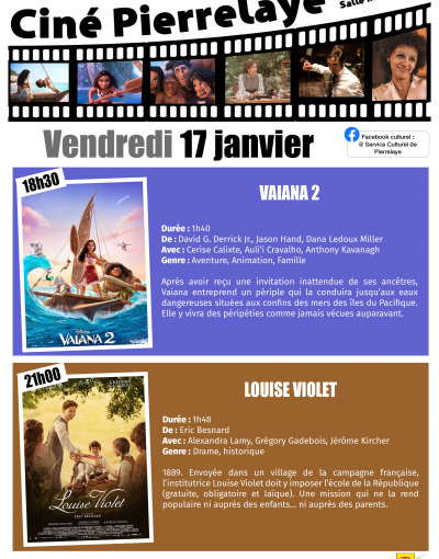 Vaiana 2 et Louise Violet à l'affiche de Ciné Pierrelaye