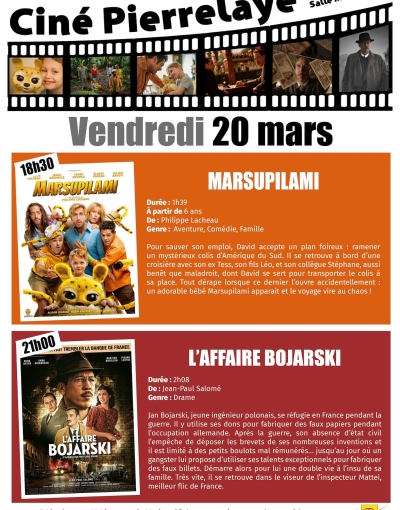 Ciné Pierrelaye | 20 mars | Marsupilami et affaire Bojarski