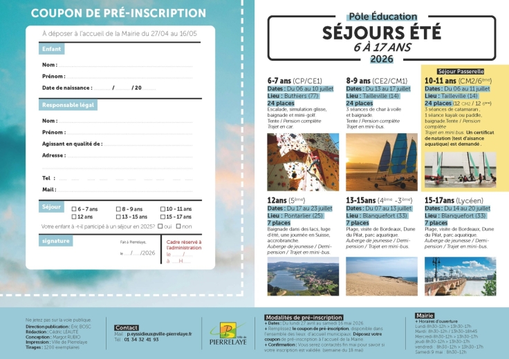 Coupon et planning des séjours été 2026 - 6 à 17 ans