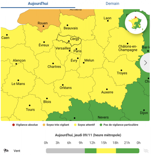 Vigilance vent - Jeudi 9 novembre