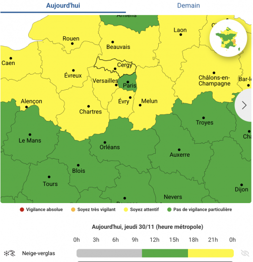 Vigilance jaune neige verglas - Jeudi 30 novembre