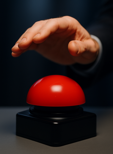 À vos buzzers - Photo d'un buzzer rouge avec une main