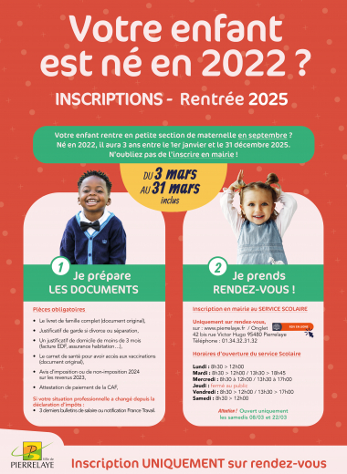 Inscriptions rentrée scolaire 2025 pour les enfants nés en 2022