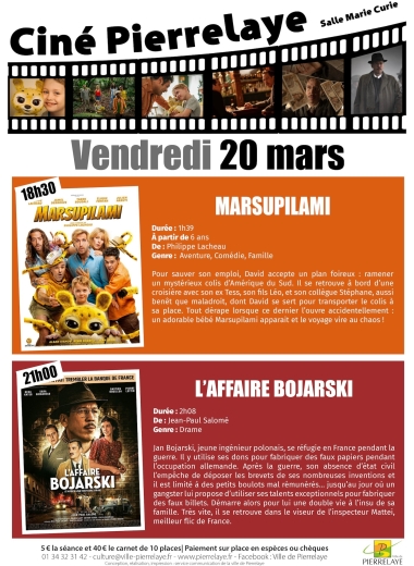 Ciné Pierrelaye | 20 mars | Marsupilami et affaire Bojarski